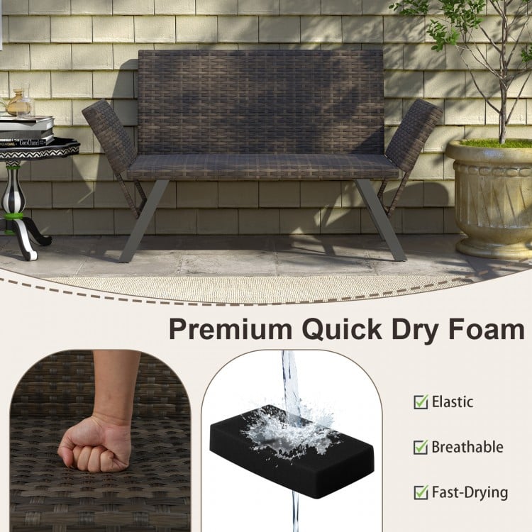 Patio Convertible Sofa for 2 Quick Dry Foam Padded Rattan with Armrests - Gallery View 8 of 10
