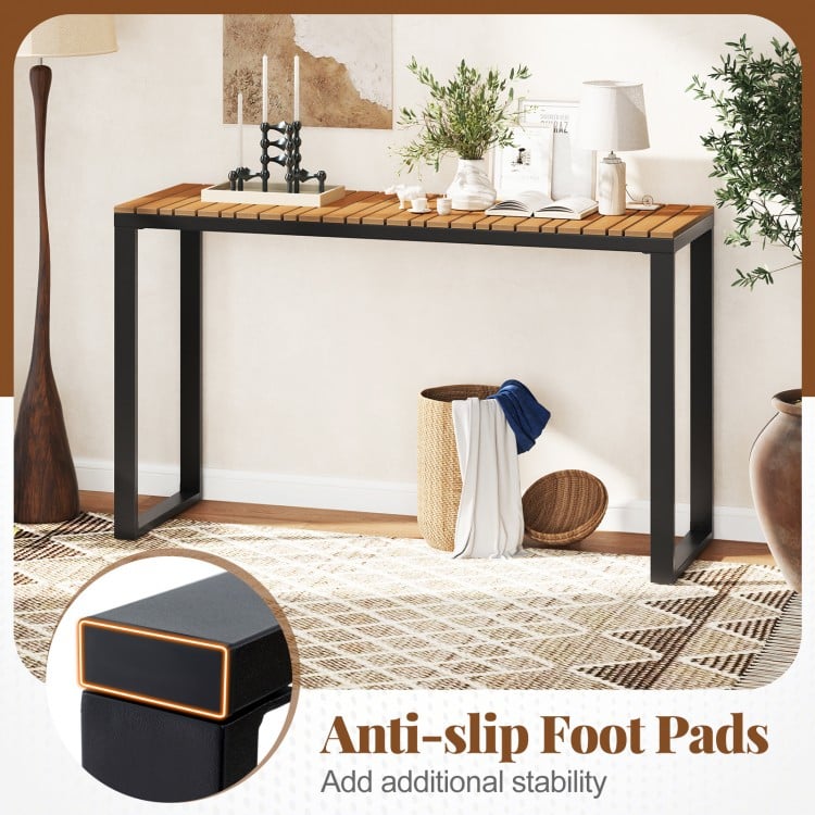 Outdoor rectangle console table with WPC tabletop, sturdy metal frame, and anti-slip foot pads for patio or indoor use.