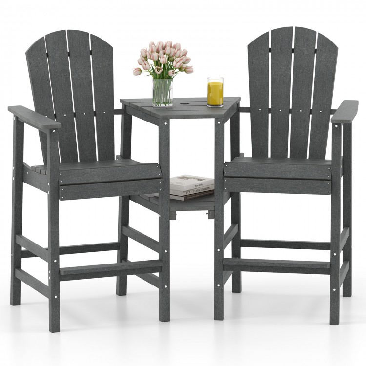 Adirondack chair set in gray with built-in tray, perfect for outdoor patio or garden relaxation.