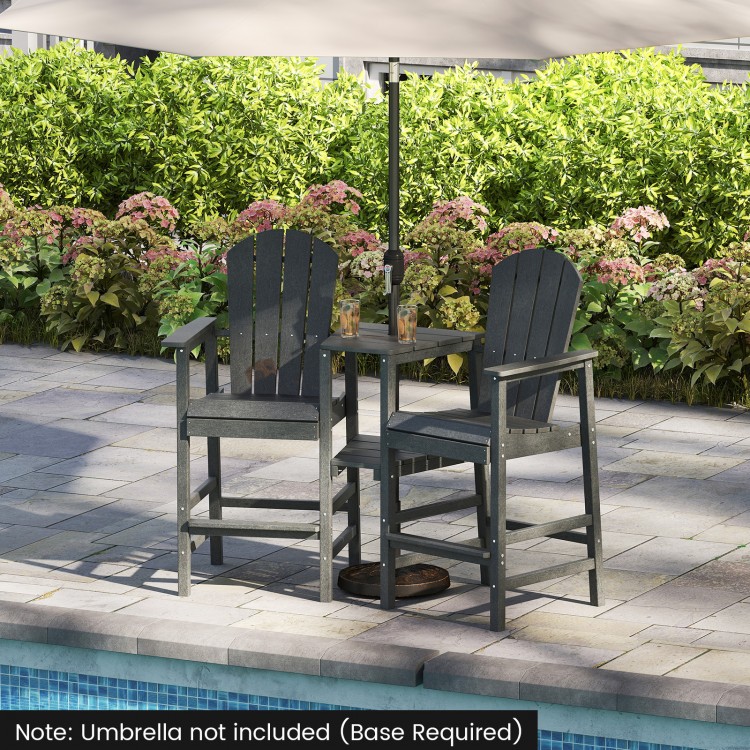 Gray 2-seat Adirondack chair set with double connecting tray, ideal for poolside relaxation and outdoor gatherings.