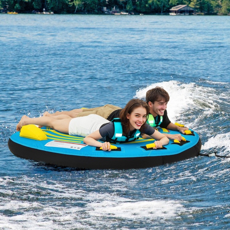 U-shaped 3-person inflatable boat tube with foam padded handles, ideal for lakes and rivers, supports up to 510 lbs.