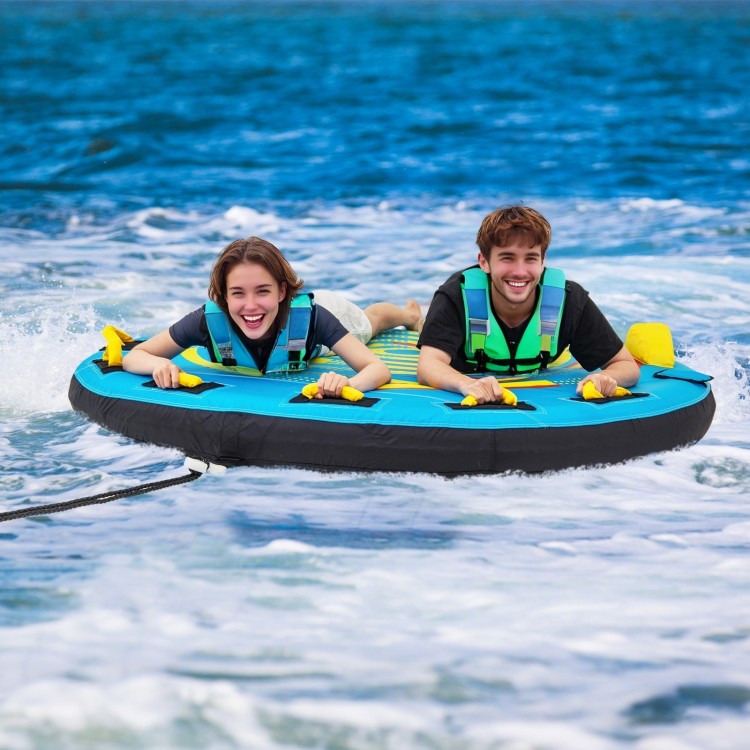 U-shaped inflatable boat tube with double valves, designed for 2-3 riders, ideal for lakes and oceans.