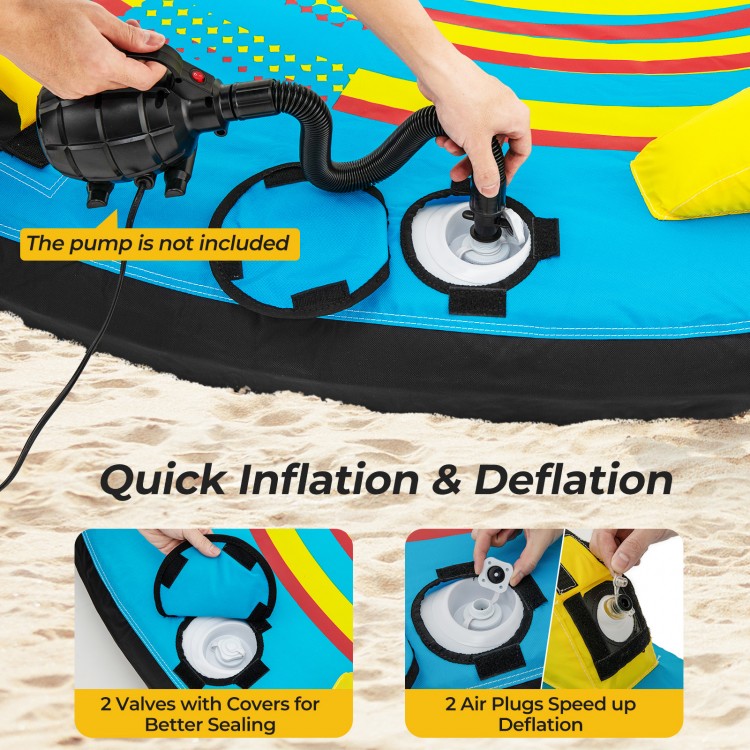 Quick inflation and deflation with double valves on the 3-person inflatable boat tube for easy setup and use.