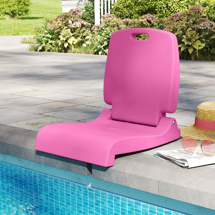 Foldable pink outdoor pool chair with back support, made of waterproof PE material, perfect for poolside relaxation.