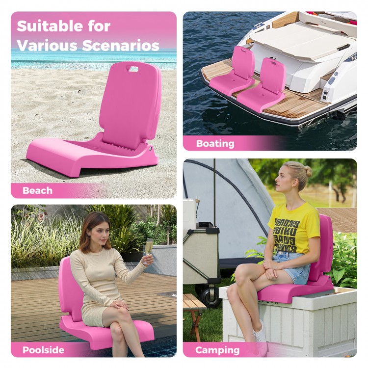 Foldable pink outdoor pool chair with back support, ideal for beach, boating, camping, and poolside relaxation.