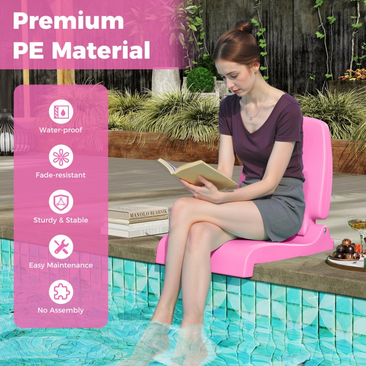 Foldable outdoor pool chair in pink with back support, made from waterproof PE material, ideal for poolside relaxation.