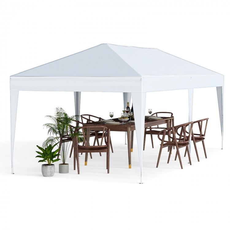 10 x 20 ft white pop-up canopy tent with heavy-duty frame, ideal for outdoor parties and BBQs, accommodating 15-18.