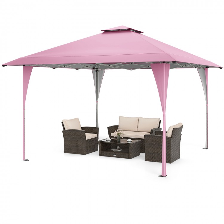 Pink 13 x 13 ft pop-up gazebo with sturdy truss connections, ideal for outdoor gatherings and events.