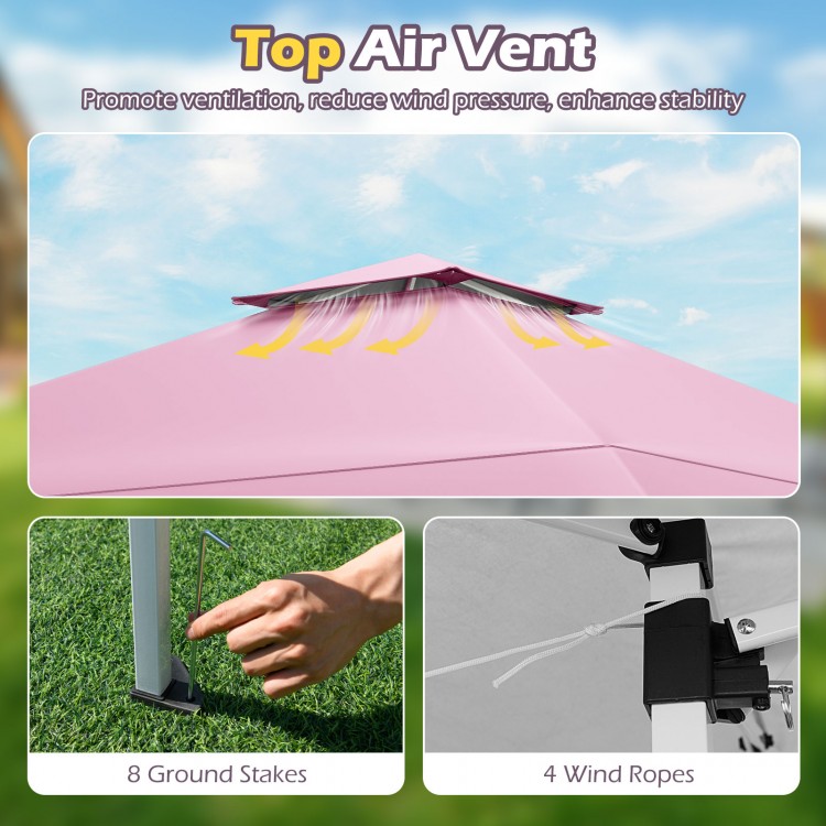 Top air vent of a pink 13x13 ft pop-up gazebo, enhancing stability and ventilation for outdoor gatherings.