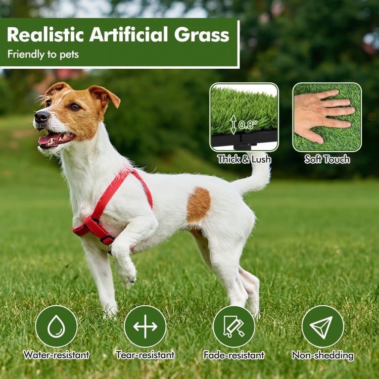 Interlocking artificial grass tiles with a thick, lush texture, ideal for indoor and outdoor use, pet-friendly and.