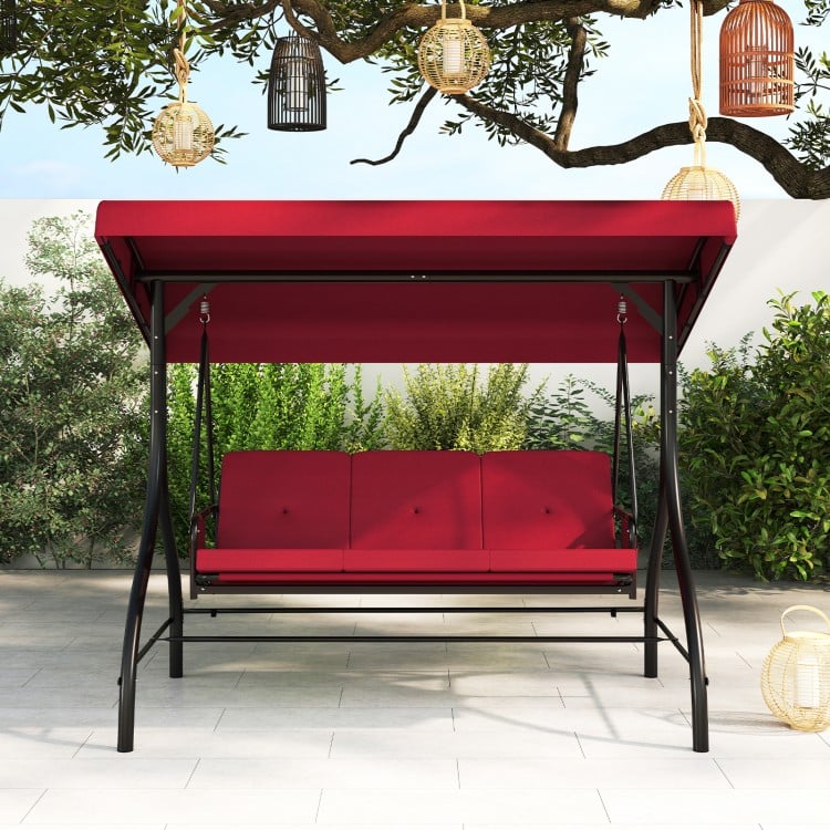 3-Piece Patio Swing with Canopy Removable Cushions and Side Pockets - Gallery View 6 of 11