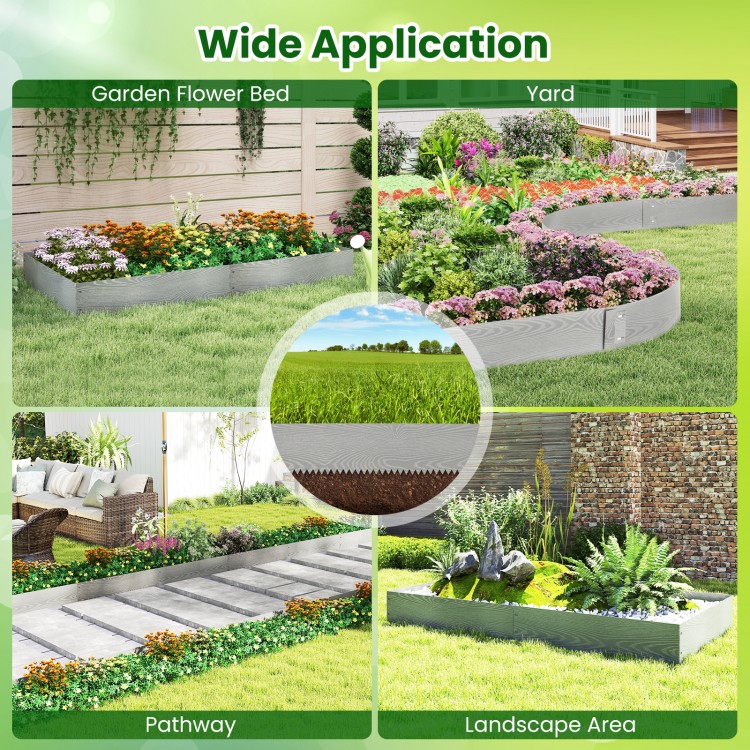 Galvanized metal landscape edging panels in various shapes for garden beds, yards, and pathways, easy to install and.
