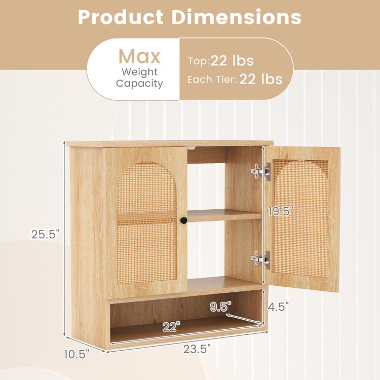 Bathroom Wall Cabinet with PE Rattan Doors and Adjustable Shelves - Gallery View 5 of 10