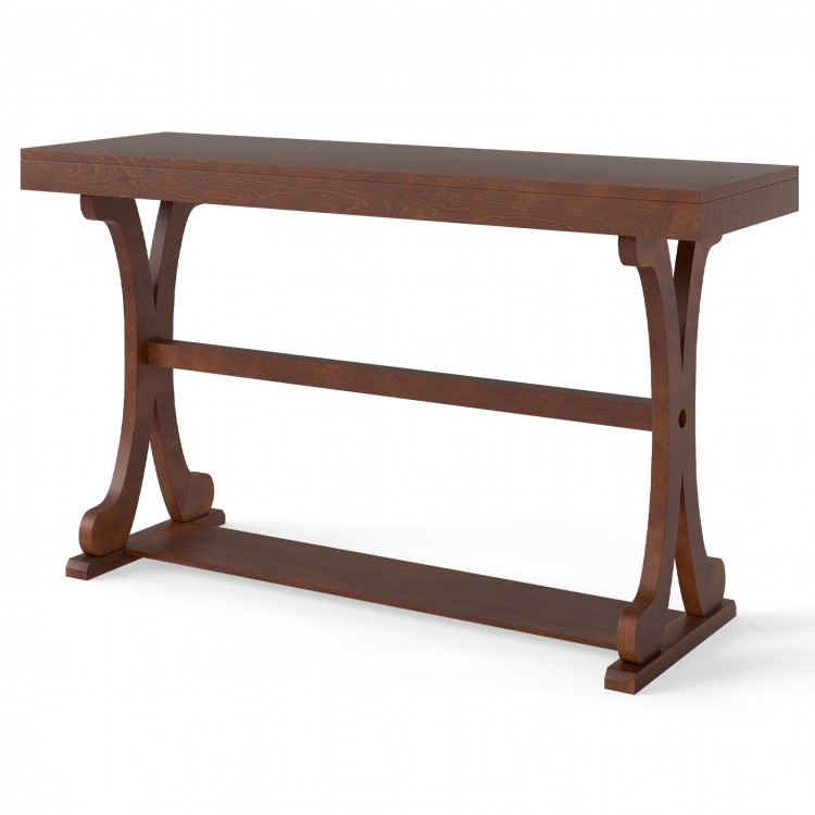Narrow walnut console table with exquisite curved legs and open storage shelf, perfect for entryways or living rooms.