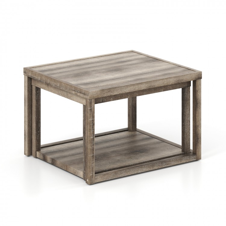 Gray nesting coffee table set with a spacious tabletop and bottom shelf, perfect for living room or office use.
