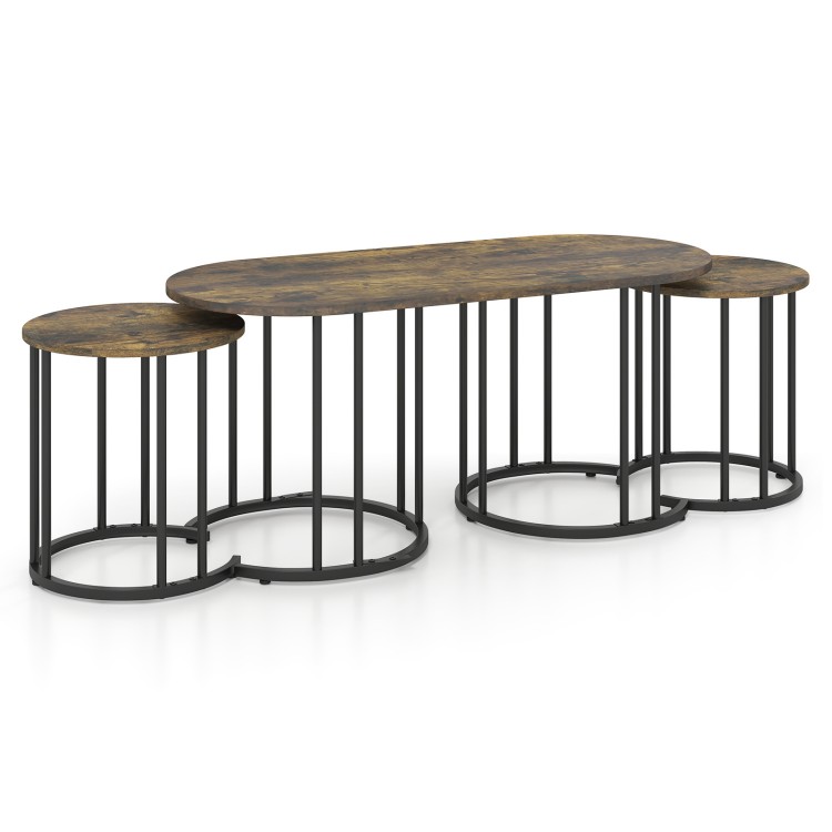 Rustic brown faux marble coffee table with gold metal frame, offering a stylish centerpiece for modern living spaces.