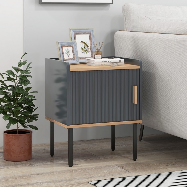 Gray nightstand featuring a raised edge on the wide tabletop, ideal for keeping items secure in living room or bedroom.