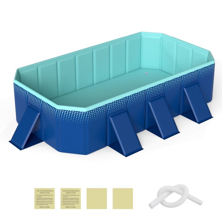 Portable non-inflatable swimming pool in navy with 8 support panels, ideal for outdoor relaxation and fun.