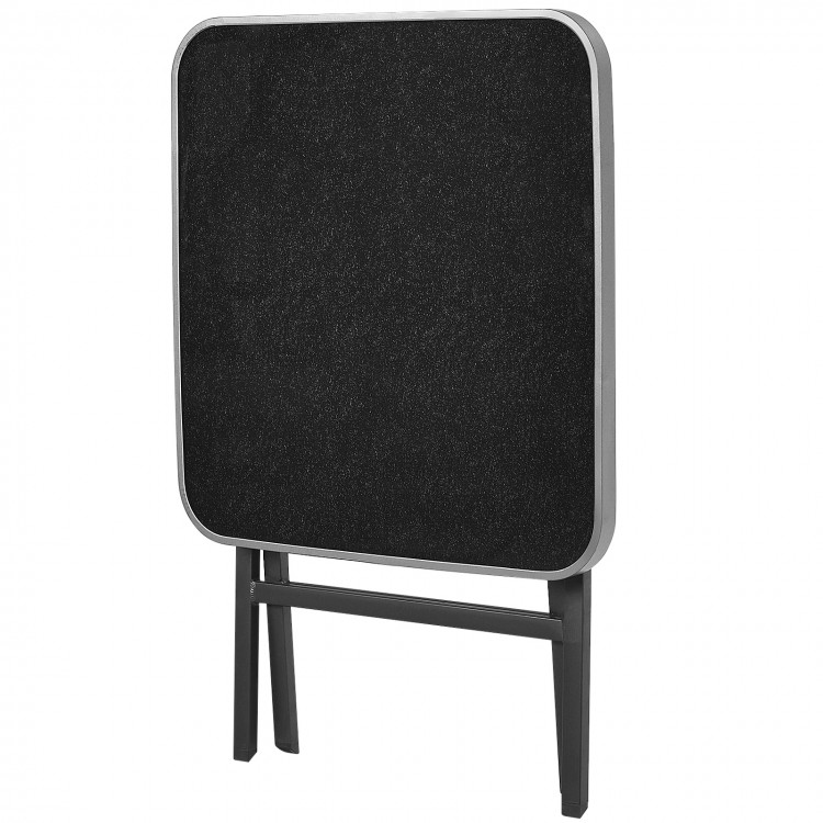 Folding square dining table with tempered glass top and aluminum frame, perfect for patio or indoor use.