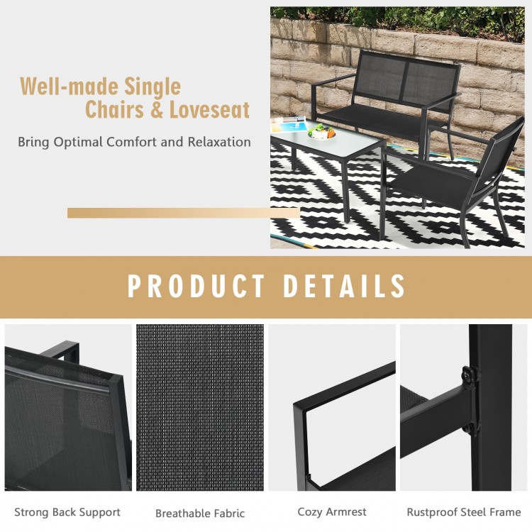 Single chair from the 4 PCS patio furniture set, featuring breathable fabric and rustproof steel frame for outdoor.