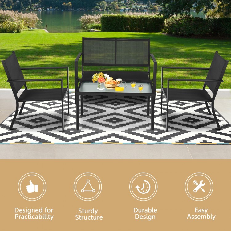 4-piece patio furniture set with gray steel frame, featuring a loveseat and two chairs, perfect for outdoor relaxation.
