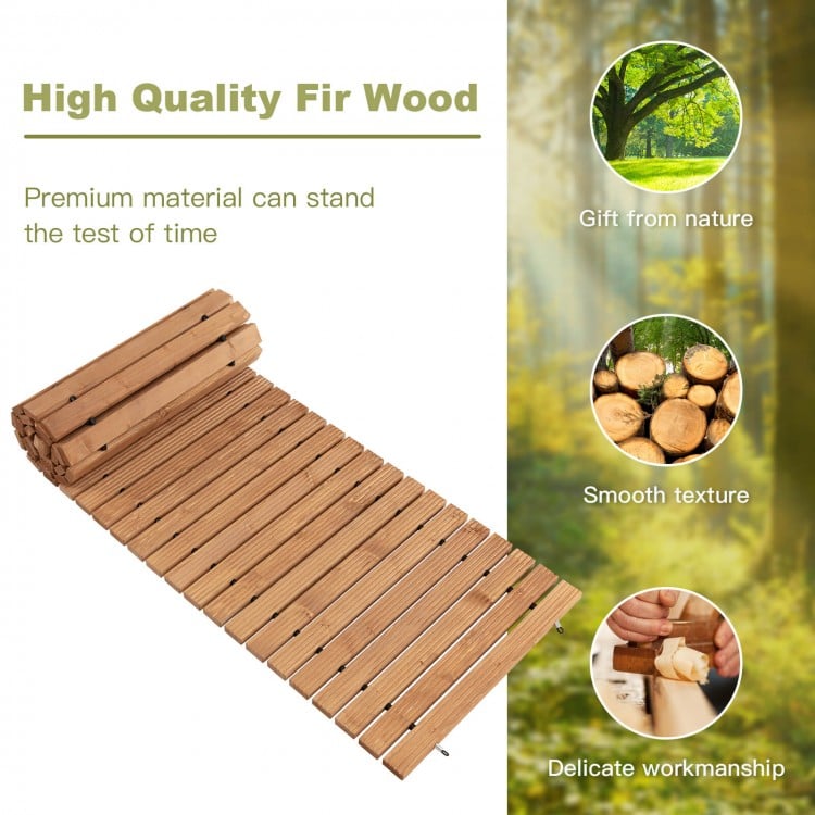 8-foot roll-out patio hardwood pathway made of fir wood, featuring a textured surface for safety, ideal for outdoor use.