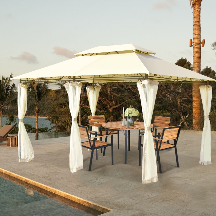 10x13 feet beige gazebo with removable mesh sidewalls, perfect for outdoor gatherings by the pool or patio.
