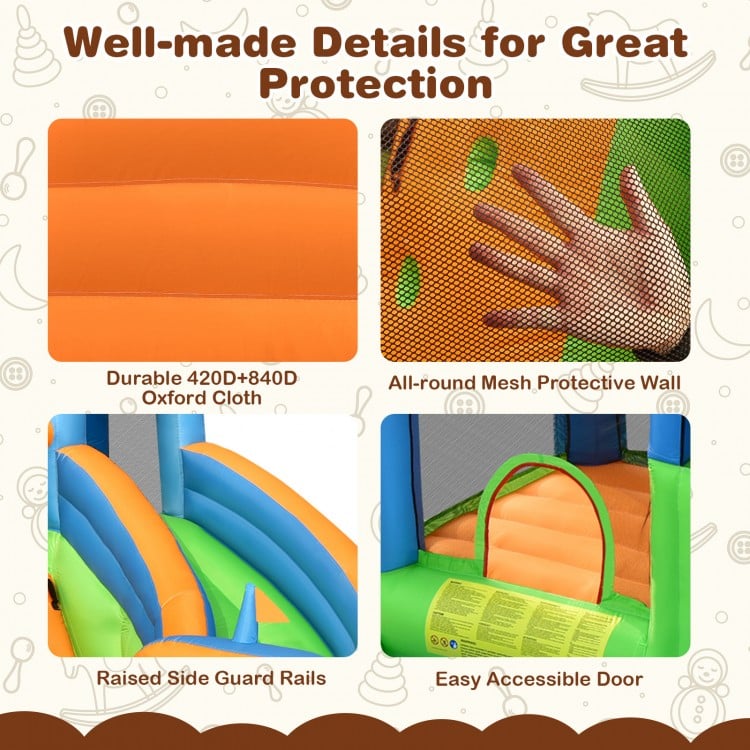 Durable 420D+840D oxford cloth inflatable water park bouncer with mesh walls, ideal for backyard fun and safety.