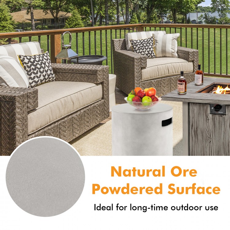 Outdoor weather-resistant tank hideaway table with natural ore powdered surface, ideal for fire pits and patio use.