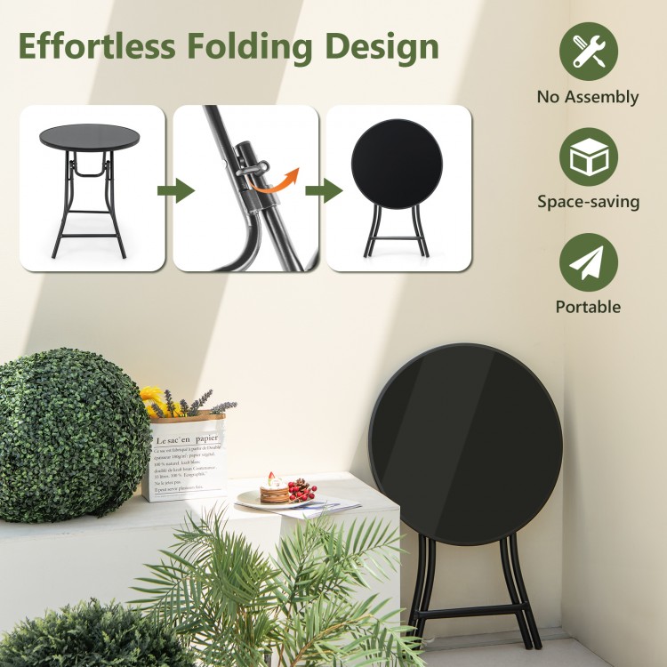 23-inch round bistro table with tempered glass tabletop, featuring a sturdy metal frame, perfect for backyard or.