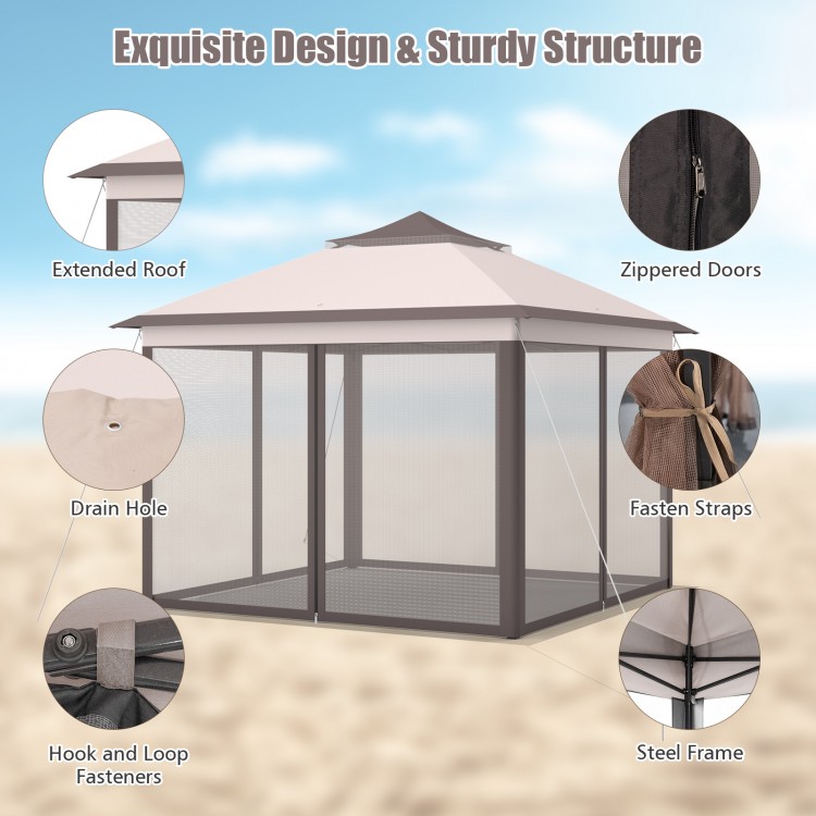 11 x 11 Feet 2-Tier Pop-Up Gazebo Tent Portable Canopy Shelter Carry Bag Mesh - Gallery View 8 of 11