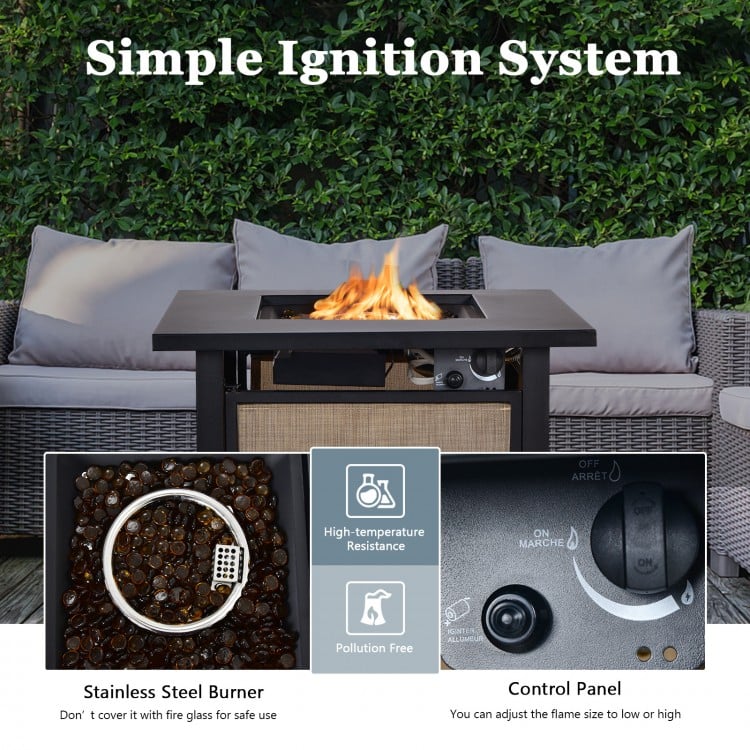 25-inch propane fire pit table with stainless steel burner, fire glass, and control panel for outdoor warmth and.