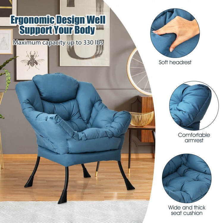 Navy modern polyester fabric lazy chair with ergonomic design, thick upholstery, and steel frame for comfort and.