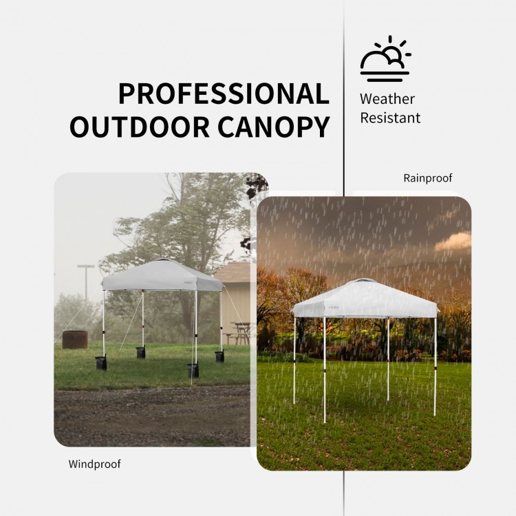 Gray 6.6 x 6.6 feet outdoor pop-up canopy tent, weather-resistant with adjustable height, ideal for outdoor activities.