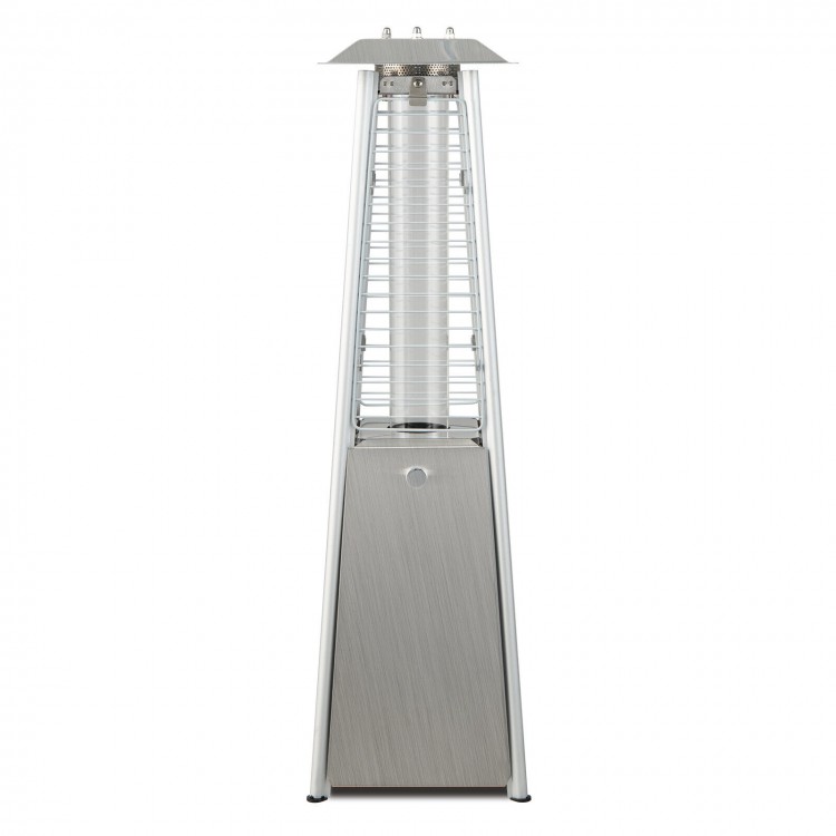 Portable stainless steel tabletop patio heater with glass tube, 10,000 BTU, 360° heating, ideal for outdoor use.