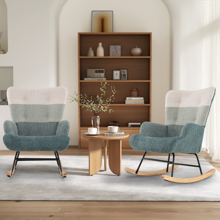 Nursery rocking chair featuring a soft boucle fabric in a stylish design, ideal for enhancing comfort in any living.