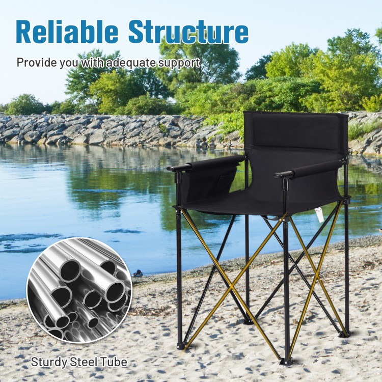 Oversized high camping folding chair with detachable armrests, PVC coated oxford cloth, ideal for outdoor use.