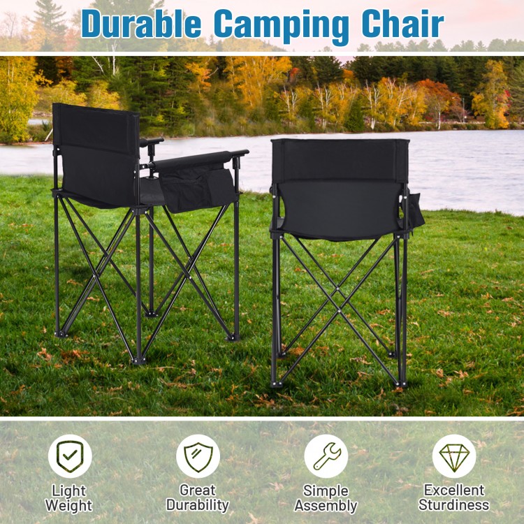 Oversized portable camping chair with detachable armrests, PVC coated oxford cloth, and cup holder for outdoor comfort.