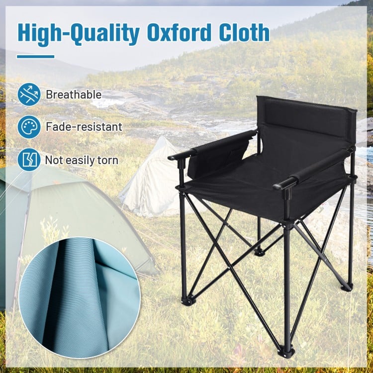 Portable oversized camping chair made of durable PVC coated oxford cloth, featuring detachable armrests and cup holder.