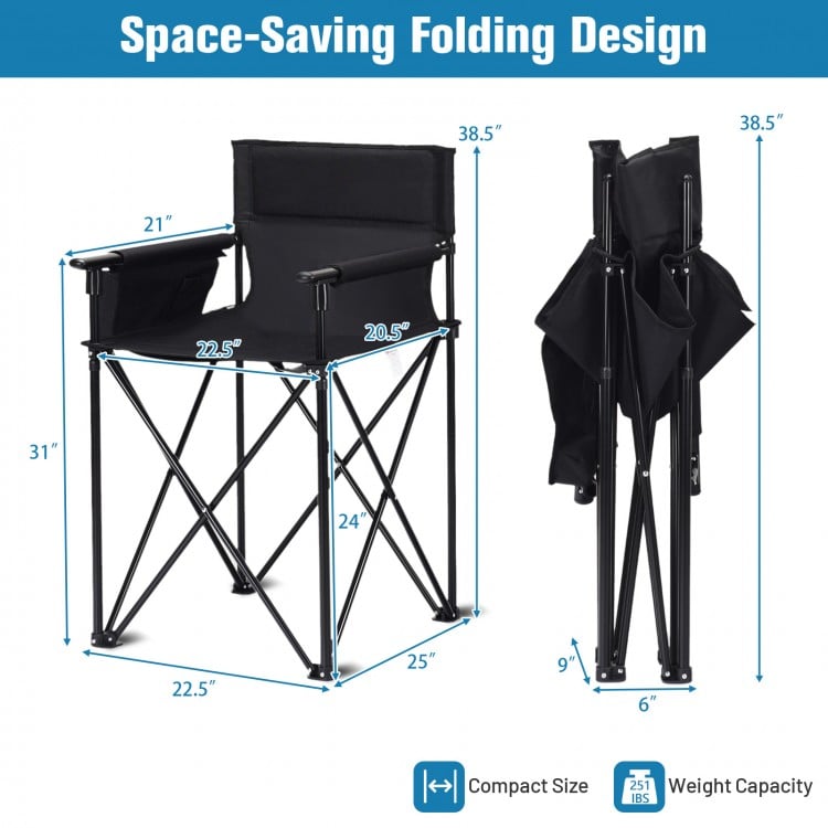 Portable oversized camping chair with detachable armrests, PVC coated fabric, and foldable design for easy transport.