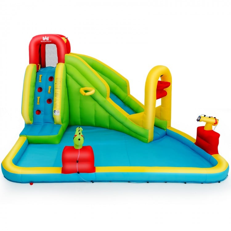 Inflatable Splash Jump Slide features a colorful design with water spraying function, perfect for outdoor fun in.