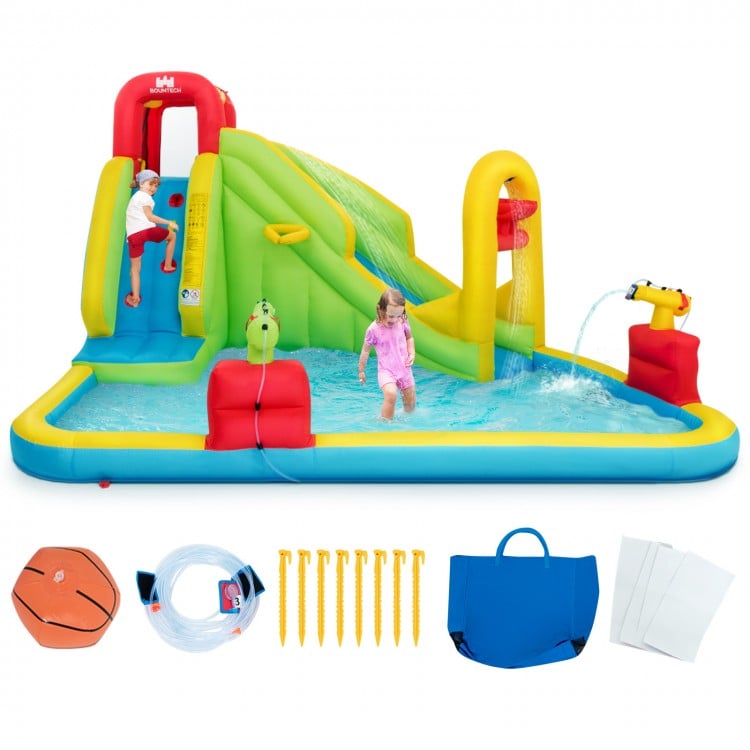 Inflatable Splash Jump Slide with water features, made of premium oxford material, perfect for garden fun.