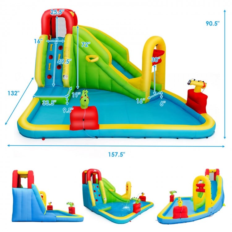 Inflatable Splash Jump Slide features a colorful design with multiple play areas, ideal for garden or park fun.
