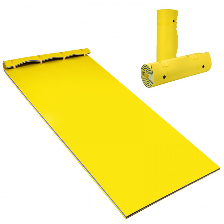 Yellow 3-layer floating water pad made of eco-friendly XPE foam, suitable for 6-8 people for summer fun and relaxation.