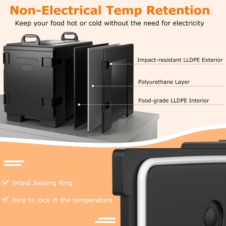 81 QT Hot Box Food Warmer with impact-resistant LLDPE exterior, ideal for catering and keeping food hot or cold.