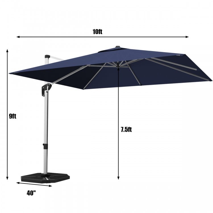 10 ft navy patio umbrella with aluminum pole, 360° tilt, and 7-position adjustment for optimal sun protection.