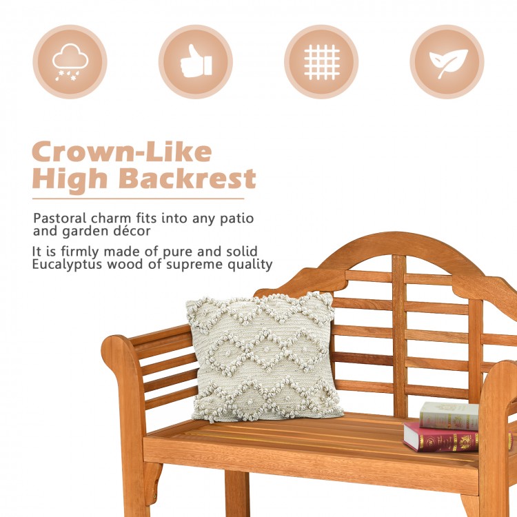 49 Inch Eucalyptus Wood Outdoor Folding Bench with Backrest Armrest for Patio Garden - Gallery View 9 of 12