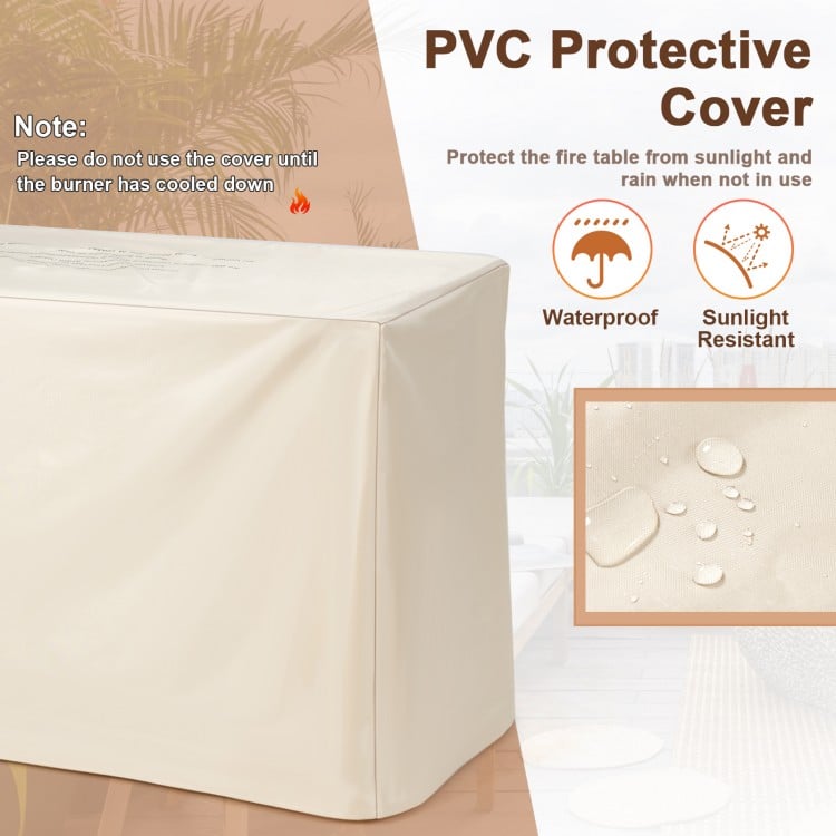 Waterproof PVC cover for 42-inch propane fire pit table, protecting against sunlight and rain when not in use.