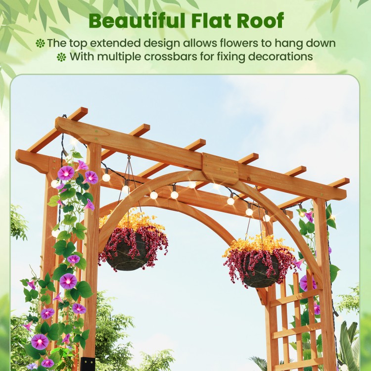 Garden archway with flat roof, featuring lattice panels for climbing plants, perfect for outdoor weddings and decor.
