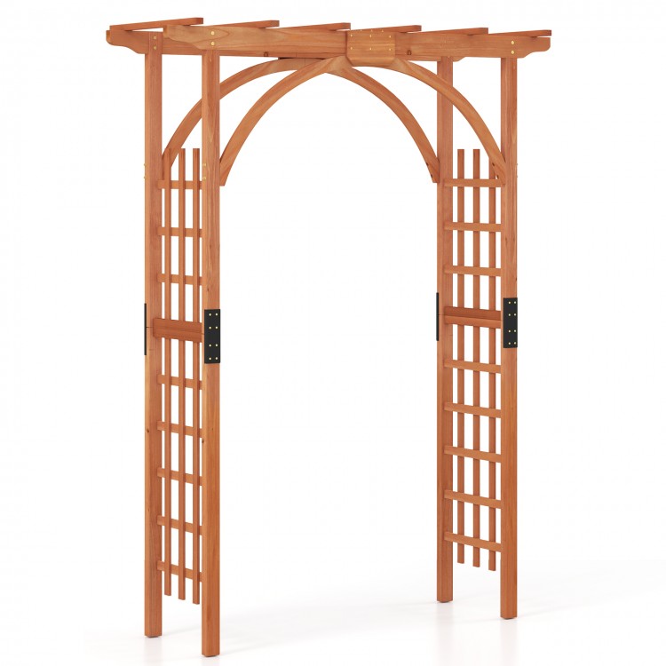 Garden archway with lattice trellis design, moisture-resistant wood, perfect for climbing plants and outdoor wedding.